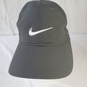 Nike Athletic Golf Hat Gunmetal Gray Cap Adjustable Strap Solid Back One Size
